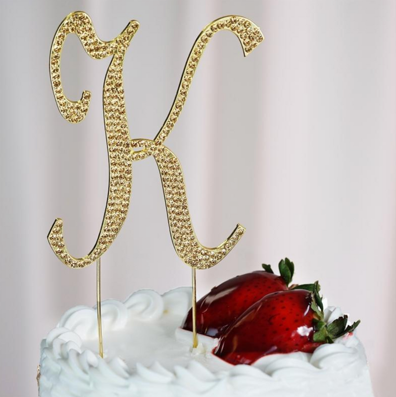 4.5" Rhinestone Cake Topper - Gold Letter K