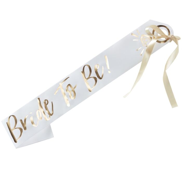 WHITE AND GOLD BRIDE TO BE HEN PARTY SASH