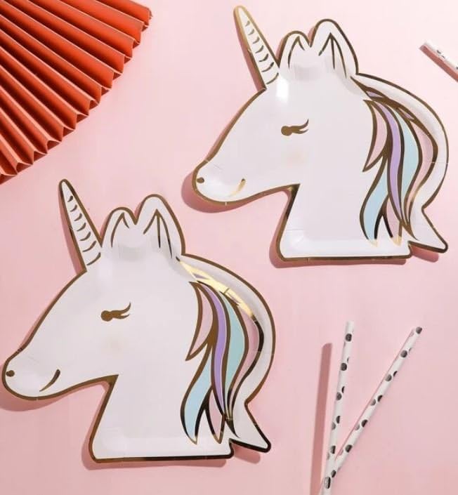 (8 piece) Unicorn Shaped Paper Plater for Birthday Parties and Special Occassions