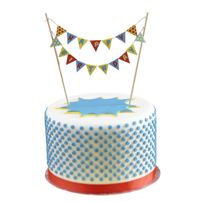 HAPPY BIRTHDAY CAKE BUNTING - POP ART SUPERHERO PARTY
