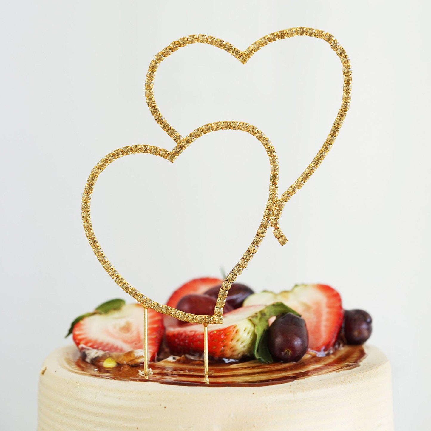 10" Gold Rhinestone Double Heart Cake Topper
