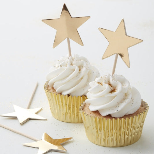 Gold Foiled Star Cupcake Toppers - Metallic Star
