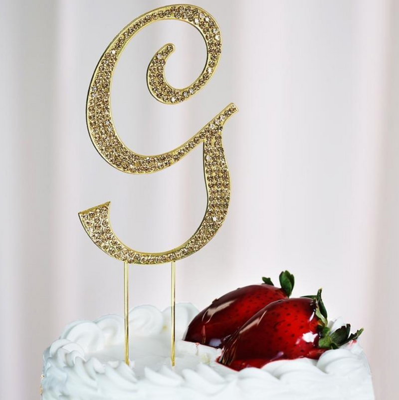 4.5" Rhinestone Cake Topper - Gold Letter G