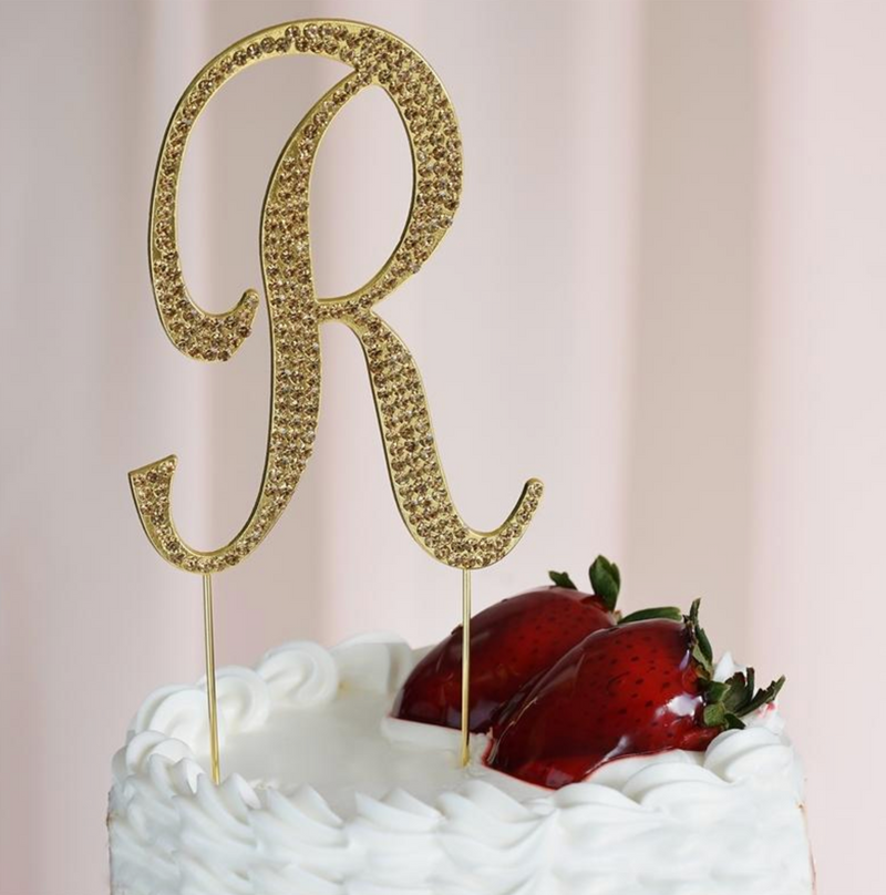 4.5" Rhinestone Cake Topper - Gold Letter R