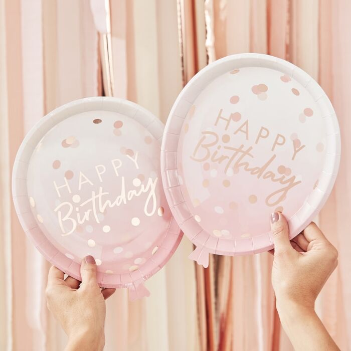 ROSE GOLD BALLOON SHAPED PARTY PAPER PLATES