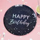 IRIDESCENT FOILED HAPPY BIRTHDAY PAPER PLATES - STARGAZER