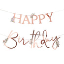 FLORAL ROSE GOLD HAPPY BIRTHDAY BANNER